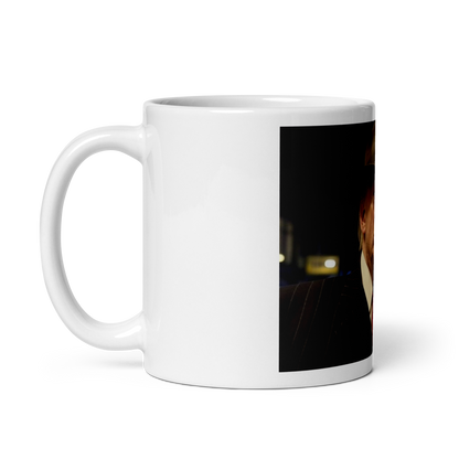 AI-generated image of Donald Trump as a gangster with a "FAFO" billboard on a white glossy mug left view